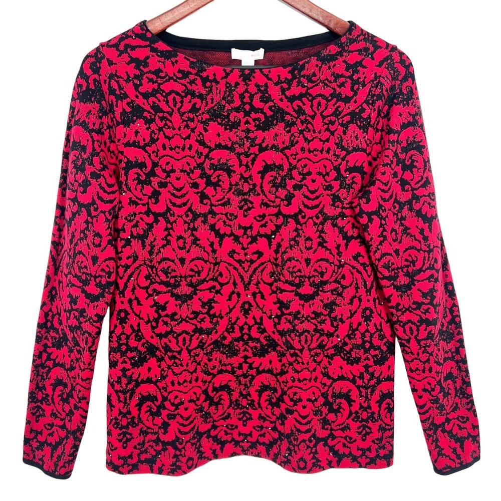J. Jill Size S Small Petite Red Gemstone Sparkle Sweater Blouse Shirt Top Soft